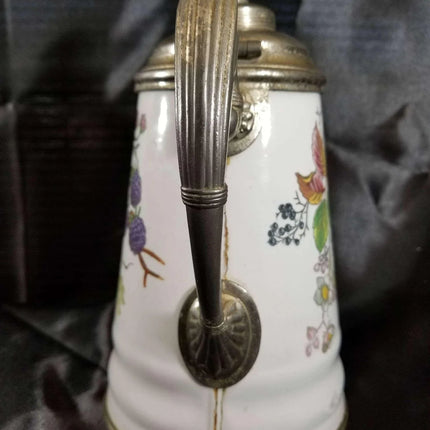 Pewter trimmed Graniteware Teapot with Berry Decoration c.1890 Manning bowman - Estate Fresh Austin