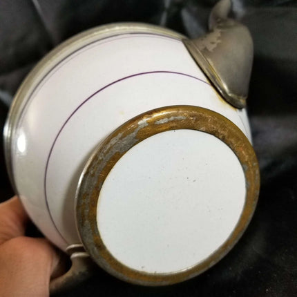 Pewter trimmed Graniteware Teapot with Flower decoration c.1890 - Estate Fresh Austin