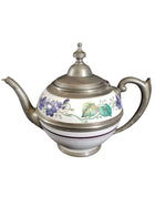 Pewter trimmed Graniteware Teapot with Flower decoration c.1890 - Estate Fresh Austin