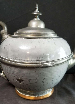 Pewter trimmed Grey Graniteware Teapot with c.1890 - Estate Fresh Austin