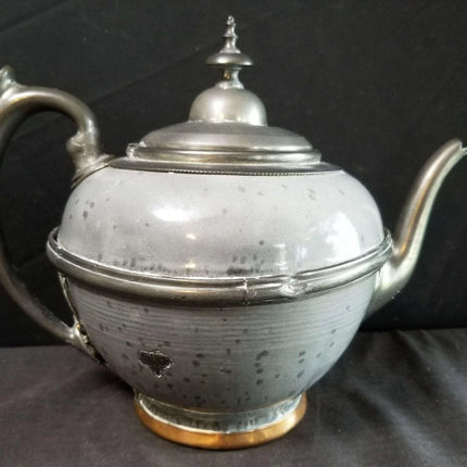 Pewter trimmed Grey Graniteware Teapot with c.1890 - Estate Fresh Austin