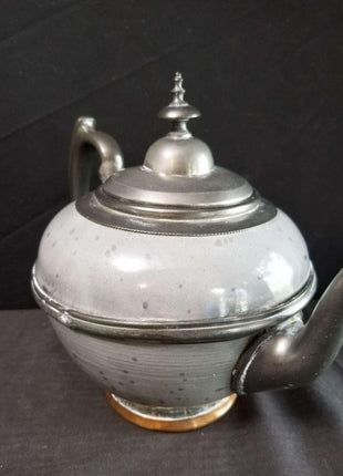 Pewter trimmed Grey Graniteware Teapot with c.1890 - Estate Fresh Austin