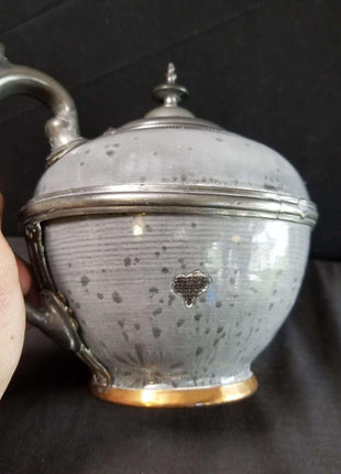 Pewter trimmed Grey Graniteware Teapot with c.1890 - Estate Fresh Austin