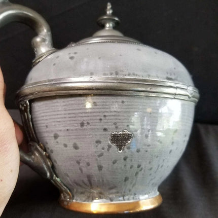 Pewter trimmed Grey Graniteware Teapot with c.1890 - Estate Fresh Austin