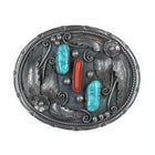 Phil Chapo Navajo silver, turquoise, and coral belt buckle - Estate Fresh Austin