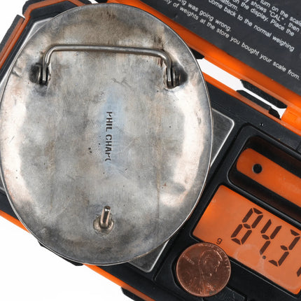 Phil Chapo Navajo silver, turquoise, and coral belt buckle - Estate Fresh Austin