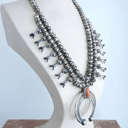Phil Garcia Navajo Sterling and Coral Squash Blossom Necklace - Estate Fresh Austin