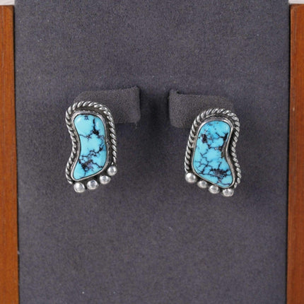 Phil Zachary Native American turquoise and sterling Feet earrings - Estate Fresh Austin