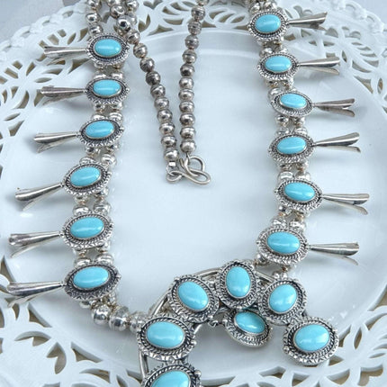 Philbert Secatero Navajo Sterling and Turquoise Squash Blossom Necklace - Estate Fresh Austin