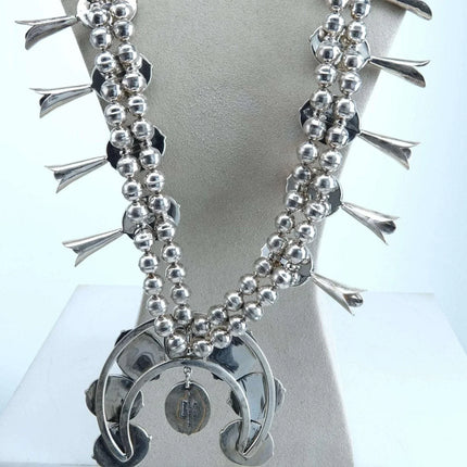Philbert Secatero Navajo Sterling and Turquoise Squash Blossom Necklace - Estate Fresh Austin