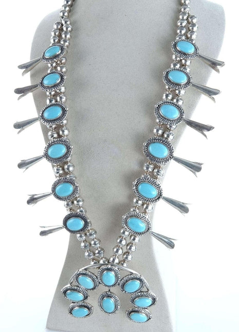 Philbert Secatero Navajo Sterling and Turquoise Squash Blossom Necklace - Estate Fresh Austin