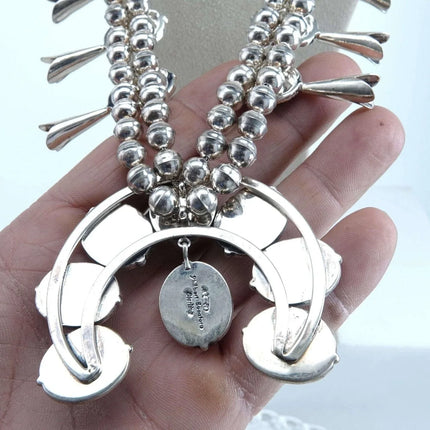 Philbert Secatero Navajo Sterling and Turquoise Squash Blossom Necklace - Estate Fresh Austin