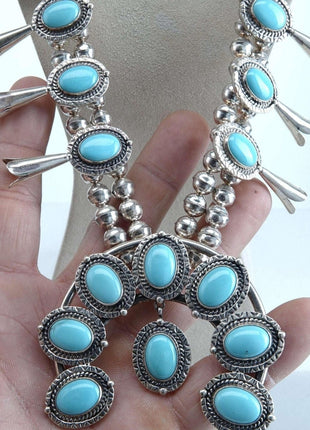 Philbert Secatero Navajo Sterling and Turquoise Squash Blossom Necklace - Estate Fresh Austin