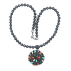 Phyllis Coonsis Zuni multi-stone/shell sterling pendant/beaded necklace - Estate Fresh Austin