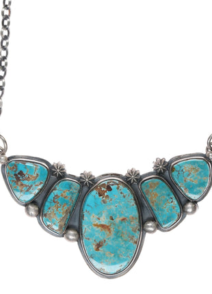 Pilot Mountain Turquoise sterling bib Necklace Jimmy Secatero Navajo - Estate Fresh Austin