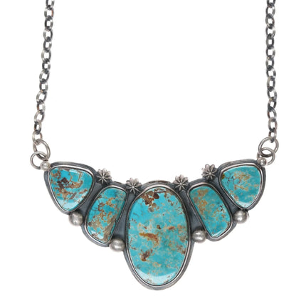 Pilot Mountain Turquoise sterling bib Necklace Jimmy Secatero Navajo - Estate Fresh Austin