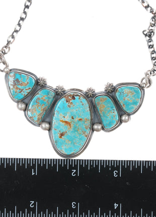 Pilot Mountain Turquoise sterling bib Necklace Jimmy Secatero Navajo - Estate Fresh Austin