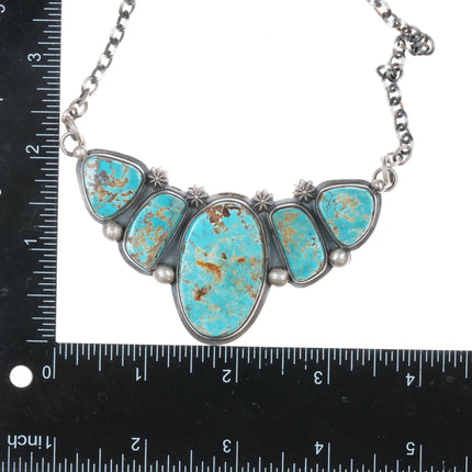 Pilot Mountain Turquoise sterling bib Necklace Jimmy Secatero Navajo - Estate Fresh Austin