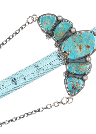 Pilot Mountain Turquoise sterling bib Necklace Jimmy Secatero Navajo - Estate Fresh Austin