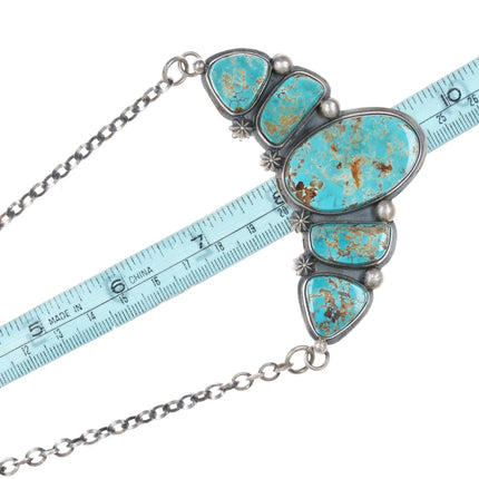 Pilot Mountain Turquoise sterling bib Necklace Jimmy Secatero Navajo - Estate Fresh Austin