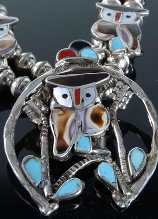 Pitkin Natewa Zuni Turquoise & Shell Inlay Owl Necklace - Estate Fresh Austin