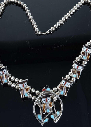 Pitkin Natewa Zuni Turquoise & Shell Inlay Owl Necklace - Estate Fresh Austin