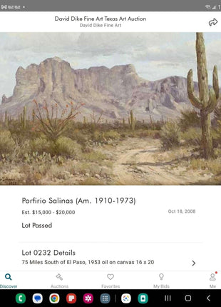 Porfirio Salinas (1910–1973) Big Bend Texas/Mexico Landscape Oil on Canvas - Estate Fresh Austin