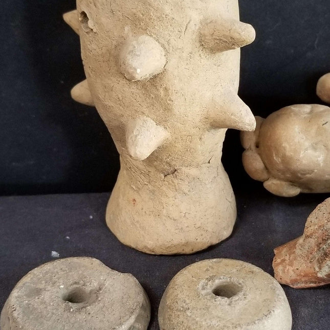 Pre Columbian Pottery Lot Effigy Figural Miniatures Beads Aztec Incan Native - Estate Fresh Austin