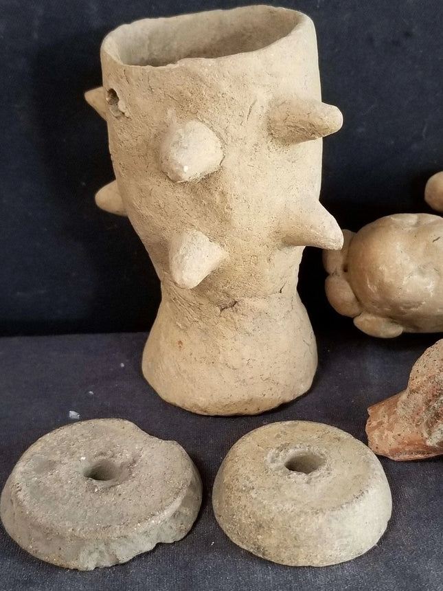 Pre Columbian Pottery Lot Effigy Figural Miniatures Beads Aztec Incan Native - Estate Fresh Austin