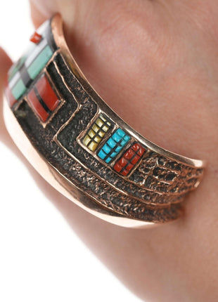 Preston Monongye (Hopi) (1927 - 1987) Tufa Cast Rose Gold Channel inlay bracelet - Estate Fresh Austin