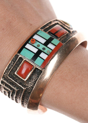 Preston Monongye (Hopi) (1927 - 1987) Tufa Cast Rose Gold Channel inlay bracelet - Estate Fresh Austin