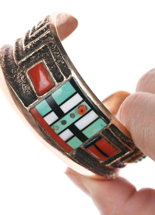 Preston Monongye (Hopi) (1927 - 1987) Tufa Cast Rose Gold Channel inlay bracelet - Estate Fresh Austin