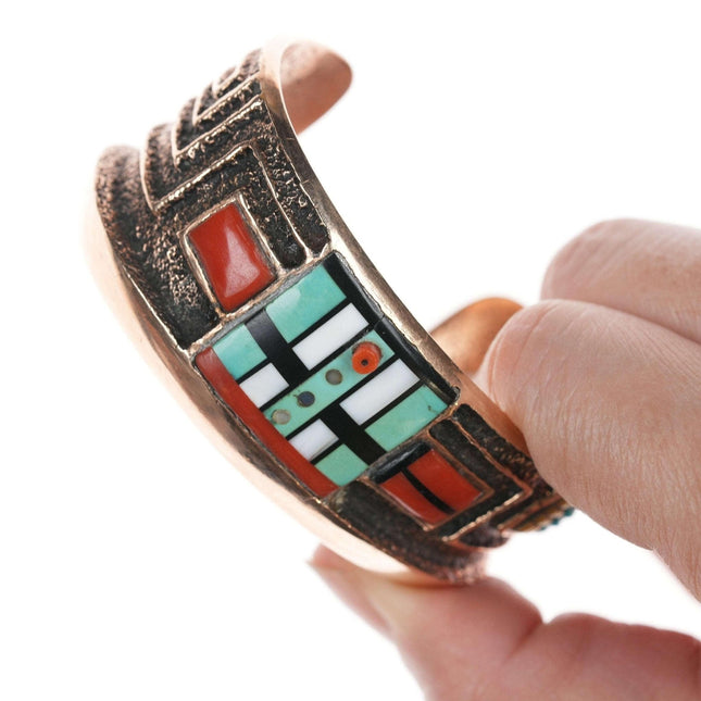 Preston Monongye (Hopi) (1927 - 1987) Tufa Cast Rose Gold Channel inlay bracelet - Estate Fresh Austin