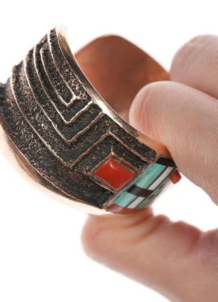 Preston Monongye (Hopi) (1927 - 1987) Tufa Cast Rose Gold Channel inlay bracelet - Estate Fresh Austin