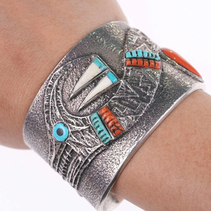 Preston Monongye (Hopi) (1927-1987) Tufa Cast Silver Cuff bracelet - Estate Fresh Austin