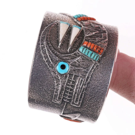 Preston Monongye (Hopi) (1927-1987) Tufa Cast Silver Cuff bracelet - Estate Fresh Austin