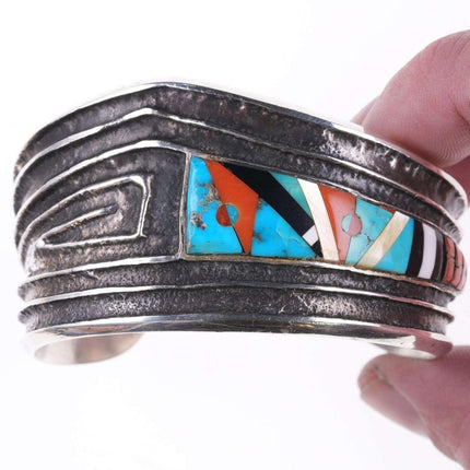 Preston Monongye (Hopi) (1927 - 1987) Tufa Cast Silver Multi - stone intarsia inlay/ - Estate Fresh Austin