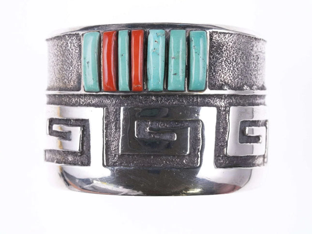 Preston Monongye (Hopi) (1927-1987) Tufa Cast Silver turquoise and coral cobbles - Estate Fresh Austin