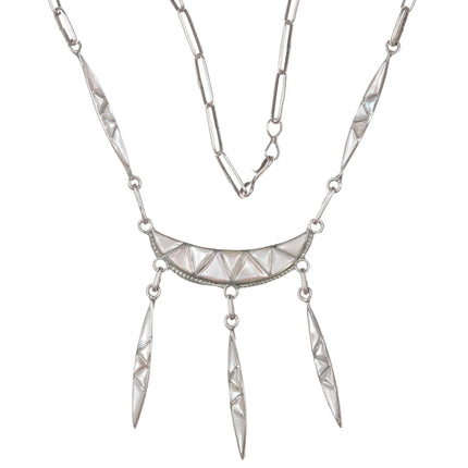 P&W Natewa Zuni sterling mother of pearl inlay bib necklace - Estate Fresh Austin