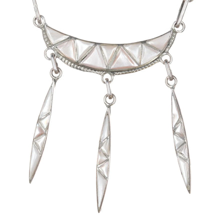 P&W Natewa Zuni sterling mother of pearl inlay bib necklace - Estate Fresh Austin