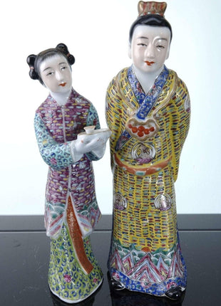 Qing c1880 Chinese Famille Rose Man and Woman serving tea Figures - Estate Fresh Austin