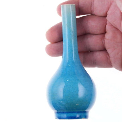 Qing Chinese Monochrome Turquoise Glazed bottle form vase - Estate Fresh Austin