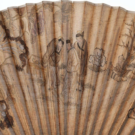 Qing Chinese Watercolor mother of pearl inlaid enamel fan - Estate Fresh Austin