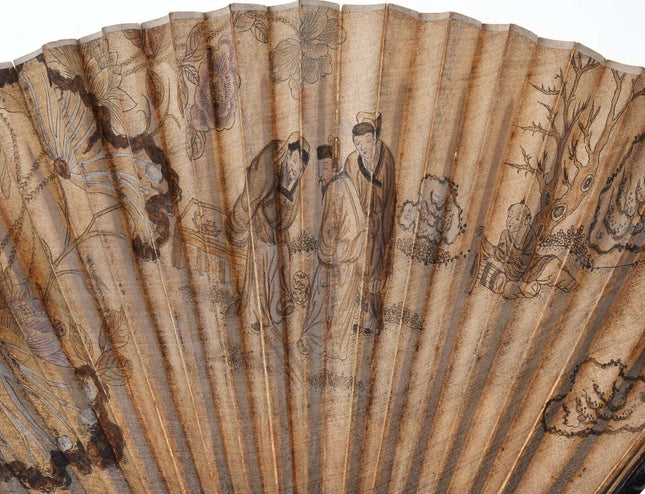 Qing Chinese Watercolor mother of pearl inlaid enamel fan - Estate Fresh Austin