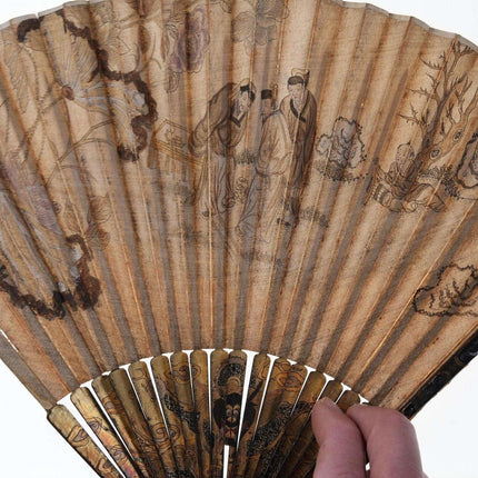 Qing Chinese Watercolor mother of pearl inlaid enamel fan - Estate Fresh Austin