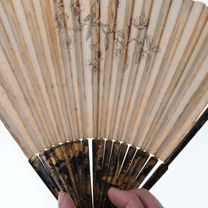 Qing Chinese Watercolor mother of pearl inlaid enamel fan - Estate Fresh Austin