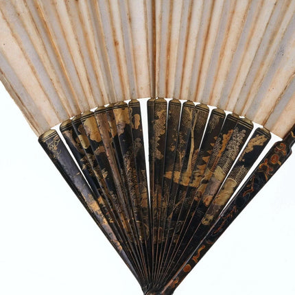 Qing Chinese Watercolor mother of pearl inlaid enamel fan - Estate Fresh Austin