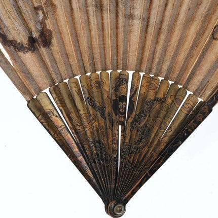 Qing Chinese Watercolor mother of pearl inlaid enamel fan - Estate Fresh Austin