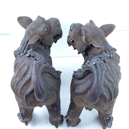 Qing Dynasty Chinese Shiwan Pottery Food Lion Figures Male and Female - Estate Fresh Austin