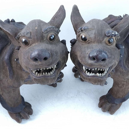 Qing Dynasty Chinese Shiwan Pottery Food Lion Figures Male and Female - Estate Fresh Austin